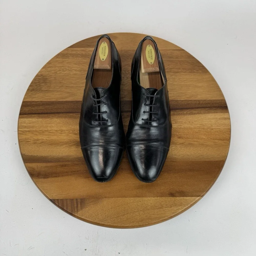 Mens Salvatore Ferragamo‎ Black Leather Cap Toe Brogue Oxfords Size 9.5 C
